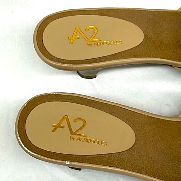 A2 by Aerosoles leather/canvas kitten heel sandals ladies sz 7 - Picture 4 of 6
